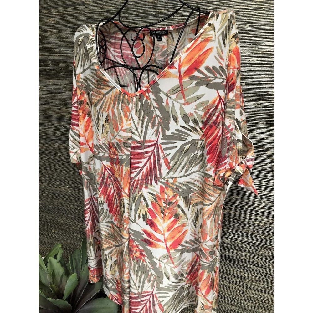 2X Plus Floral Multicolor Top Blouse Stretch